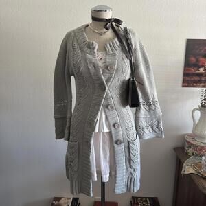 Gray knit big button babydoll cardigan